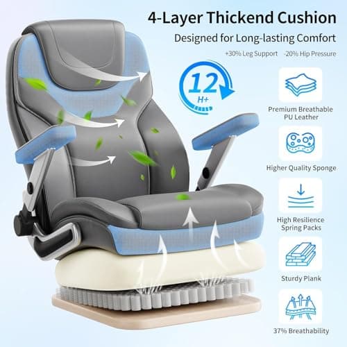 CoziCradle Big and Tall Office Chair with 5D Arms, 600lbs Fabric & PU Leather Heavy Duty Desk Chair, Adjustable Lumbar Support & Height, Tilt Function, High Back Ergonomic Executive Computer Chair - Thumbnail 5