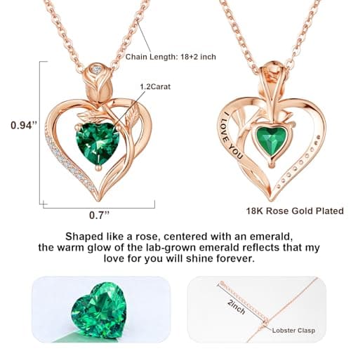 JACUPO Rose Heart Necklace Earrings Bracelet Set Moissanite/Lab-Grown Sapphire/Ruby Options S925 Silver Plated 18K White Gold Engraved I LOVE YOU Ideal for Mother's Day Proposal Gift for Girlfriend Wife (Necklace 1.2CT / Earrings 0.8CT) - Thumbnail 3