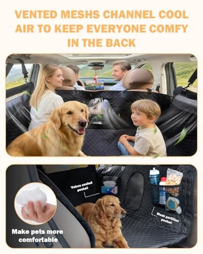 Dog Seat Cover For Back Seat- Heavy Duty Soft Bottom Car Hammock for Dog, With a Heightened Design Both Side,Fits Cars,Suv, and Mid-Size Trucks, Waterproof and Machine Washable,Black&Large Size. - Thumbnail 4