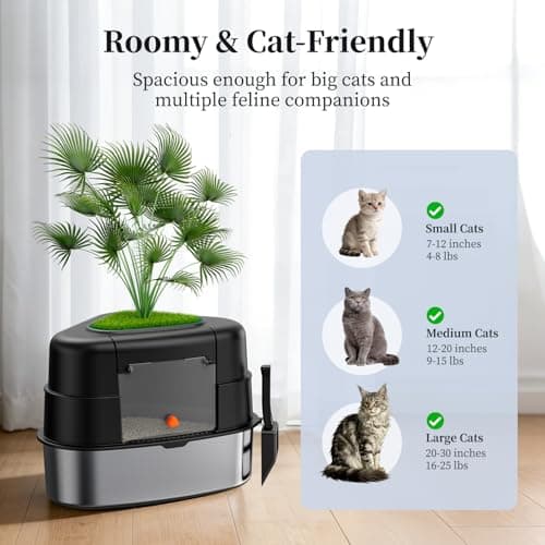 Chumajor XXL Stainless Steel Corner Cat Litter Box with Lid, Enclosed Hidden Plant Litter Box with Artificial Plant, Easy-Clean Covered Decorative Litter Box for Large Cats, Black - Thumbnail 6