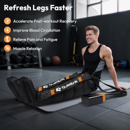 QUINEAR Cordless Leg Recovery System with 5-Zone Air Compression, Leg Massager for Circulation with 11 Levels & 3 Modes, Compression Boots for Athletes, Officer, Elderly(Medium) - Thumbnail 2