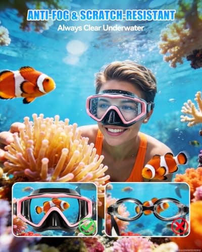 Aegend Snorkeling Diving Mask for Adult Youth Kids - Snorkel Gear 180° Panoramic View Leakproof Comfort, Perfect for Snorkeling, Freediving & Swimming (Black & Pink-2 Pack, Adult) - Thumbnail 4