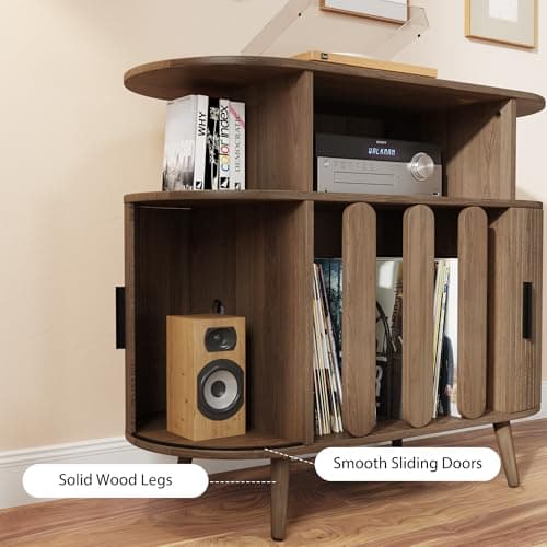 Azaeahom Record Player Stand with Vinyl Storage, Record Player Table with Charging Station, Record Holder & Record Shelf for 150+ Albums, Vinyl Record Storage Cabinet, Turntable Stand for Living Room - Thumbnail 5