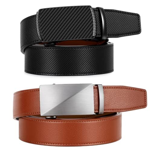 Zitahli Ratchet Belt for Men - 2 Packs Leather Mens belt For Gift Men Dress and Casual,Trim to Fit Size 28"-36" - Thumbnail 5
