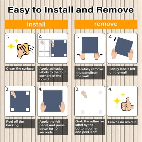 Large Felt Bulletin Board，36" x 24" 6 Pack Cork Board Alternative for Walls,Felt Wall Tiles for Office & Home Decor,Pin Board with 15 Pcs Pushpins and 40 Adhesive Tabs-Camel - Thumbnail 6