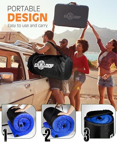 GAIALOOP 3 Inch Memory Foam Camping Mattress, Dual Layer Thick Sleeping Camp Pad for Car Tent Cot, Roll-Up Portable Glamping Floor Bed for Guests Sleepover[Kid: 62 * 23 * 3"] - Thumbnail 6