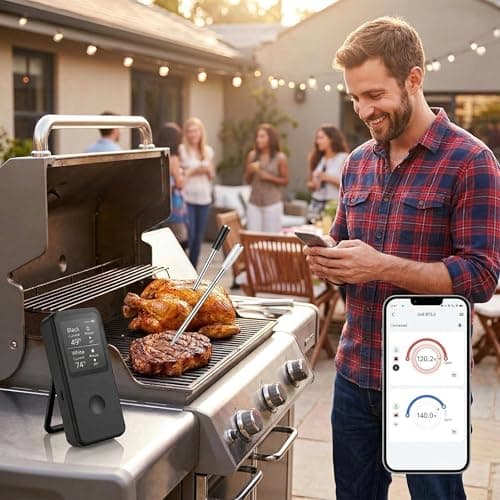 Berrcom 2.4 Inch Wireless Meat Thermometer with Dual Probes, Bluetooth Meat Thermometer with 500FT Range, 400°C Heat-Resistant Probe, Smart App with 12 Presets for Grilling BBQ Oven Smoker - Thumbnail 3