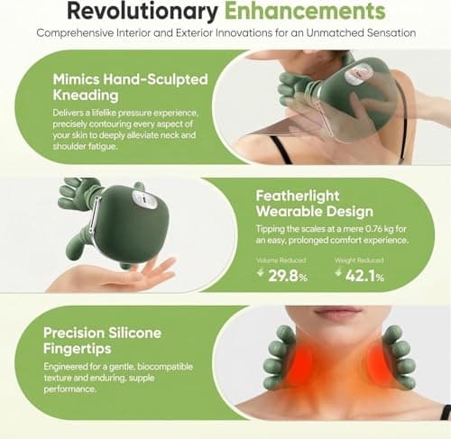 GrekoGadgetra Bionic Neck and Back Massager, 2-Level Heated Shiatsu Massager, 4D Deep Tissue Kneading Massage,Simulated Hand Massage for Pain & Muscle Relief (Green) - Thumbnail 5