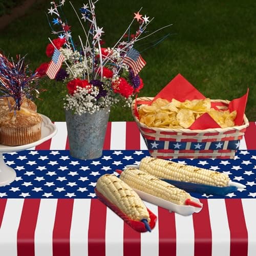 4 Pcs 4th of July Decorations, 108" X 54" Plastic 250th Anniversary 4th of July Tablecloths, Rectangle Red White Blue Tablecloth American Tablecover, Patriotic Table Cover Memorial Day Party Supplies - Thumbnail 5