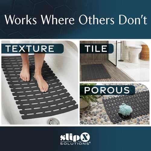SlipX Solutions Weighted Non Slip Bath Mat for Textured Tub & Shower Surfaces, Patent Pending, Anti Slip Bathtub Safety Without Suction Cups, Doesn’t Float, Works on Tile & Stone 31” x 15”, Black - Thumbnail 2