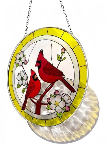 Cardinal Stained Glass Suncatcher for Window Hanging, Memorial Gift for Mom & Grandma, 8" Handcrafted Ripple Glass Red Cardinal, in Memory of Loved One, Mother's Day Keepsake - Image 1