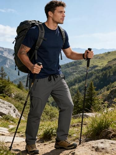 Mens Hiking Pants Waterproof Lightweight Quick Dry UPF 50+ Cargo 5 Pockets Elastic Waist Drawstring Cuff Joggers Tactical Work Casual Athletic Workout Gym Grey L - Thumbnail 3