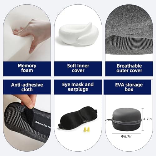 BAKLUCK Travel Pillow for Airplane Portable Memory Foam Neck Pillows Adjustable for Car Home Office Flights Travel Essentials Accessories 360° Neck Support with Compact Case, Dark Gray - Thumbnail 3