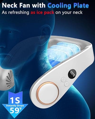 Neck Fan with Cooling Plate,Portable Neck Fans that Blow Cold Air Rechargeable Battery Powered Air Conditioner,Bladeless Wraps Body Ac, Wear Around the Neck Coolers for Extremely Hot Weather White - Thumbnail 2