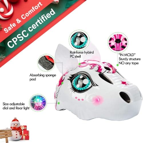 Unicorn Toddler and Kids Bike Helmet Adjustable and Multi-Sport for Child Boys and Girls.for Bicycle Skateboard Skating Scooter Helmet with Rear Light - Thumbnail 2