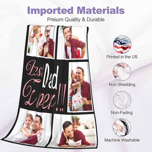 Best Ever Dad Blanket Gifts from Daughter Son Custom Blanket with Picture for Husband from Wife Personalized Father's Day Customized Memories Souvenir with Photos for New Dad Soft and Warm - Thumbnail 6