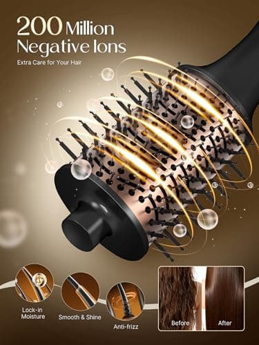 PRITECH One-Step Volumizer Hair Dryer Brush, 1200W Ionic Hot Air Styler, Anti-Frizz Blowout for Daily Drying Straightening Shiny Hair, All Hair Types & Lengths(Black Gold) - Thumbnail 4