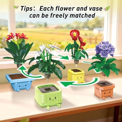 WIDELAND Flower Building Kit for Adults, 614 Pcs Happy Plants Flowers Set, Succulents Botanical Collection for Home Office Décor, Gift for Valentine's Day for Her/Girlfriend/Mom/Wife/Couple/Women - Thumbnail 3
