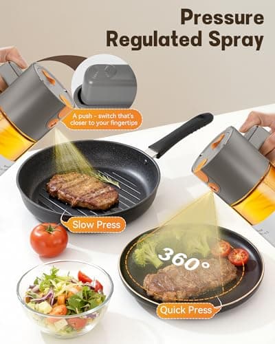 OURCABECUE Upgrade 2 in 1 Oil Sprayer for Cooking, 17oz Light-Blocking Glass Olive Oil Dispenser Bottle for Kitchen,Food-Grade Oil Mister with 8 Stickers for Salad, Frying (Grey) - Thumbnail 3