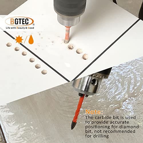 BGTEC Dry Diamond Drill Bits Set-4pcs 1/4" Tile Drill Bit with Quick Change Hex Shank and 1pc 1/4" Carbide Drill for Granite Marble Porcelain Ceramic - Thumbnail 6