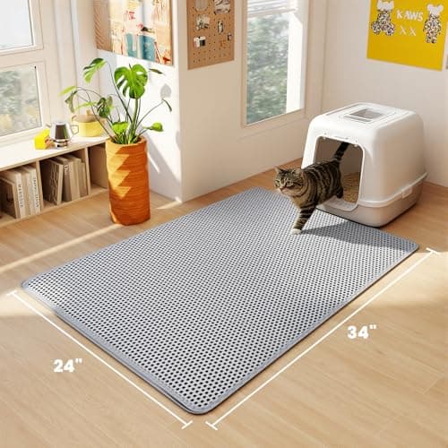 Large Cat Litter Box Mat for Cats, Double Layer Honeycomb Cat Litter Trapping Mats, Waterproof, Urine Proof,Non-Slip Litter Pad for Indoor Kitty Cat Litter Mat, Easy to Clean Grey (33.8'' x 23.6'') - Thumbnail 4