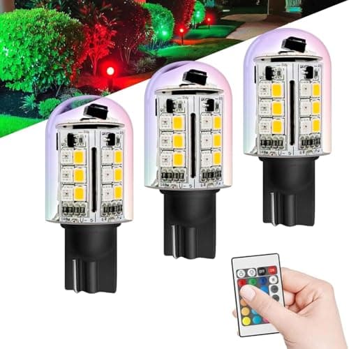 Noobibaba T10 LED Bulb Color Changing, RGB T10 T5 Wedge Base LED Bulb 12V-24V for LED Landscape Light Bulbs, Warm White+15 Multicolor Christmas Decoration Lights (3 Bulbs and one Remote) - Image 1