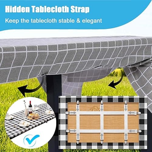 Table Cloth Holder Clips Hidden Strap 5 Pack, Adjustable Elasticity Picnic Tablecloth Clip Indoor Outdoor Large Clamp for Thick Tables Bench Cover Party Restaurant Camping RV Essential Accessories - Thumbnail 2