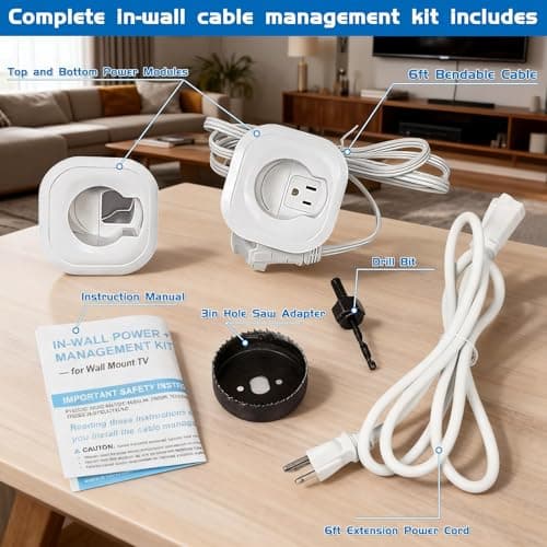 Naerza in wall Cable Management kit W/Hole Saw & Drill Template Power & Low Voltage Wire Cable Management Box Safe Fire-Resistanttv Cable Hider wall kit for Wall Mounted TV Home Theater - Thumbnail 4