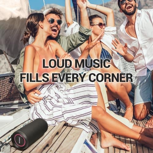 Wireless Waterproof Bluetooth Speaker - Portable Speaker Loud with Built-in Subwoofer and Tweeter, Extra Bass, Stereo Sound, IP67, Colorful Lights for Party, Outdoor, Camping - Black - Thumbnail 5