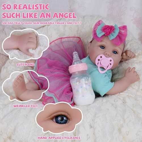 Milidool Lifelike Reborn Baby Dolls - 18 Inch Real Life Realistic Newborn Baby Dolls Girl with Soft Weighted Body Gift Set for Kids Age 3+ - Thumbnail 6