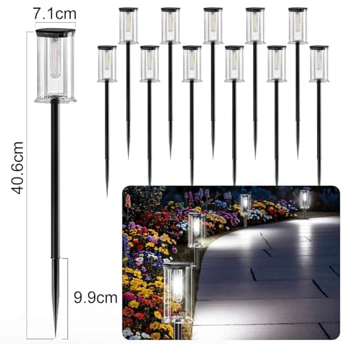 MAOKOT 12 Pack Solar Lights Outdoor,IP65 Waterproof Solar Pathway Lights Outdoor Garden Light, Solar Lights Pathways Cool White LED Landscape Lighting for Walkway, Driveway, Yard, Patio, Garden Decor - Thumbnail 2