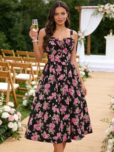 Scarlet Darkness Corset Dress for Women Floral Flowy Summer Dresses Cottagecore Sundress 2026 Vintage Pink Roses S - Thumbnail 2