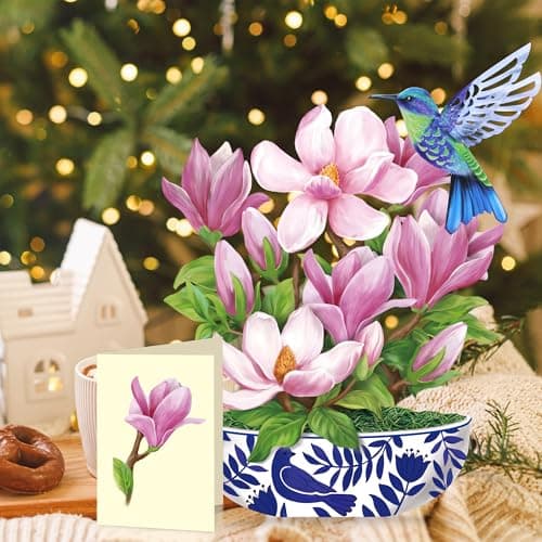 Airpark 3D Pop Up Flower Greeting Cards, Magnolia & Bird Paper Flower Bouquet Pop Up Birthday Cards, Mother's Day, Get Well, Thank You Gift Cards for Women Mom Friends, Blank Notecard & Envelope - Thumbnail 6