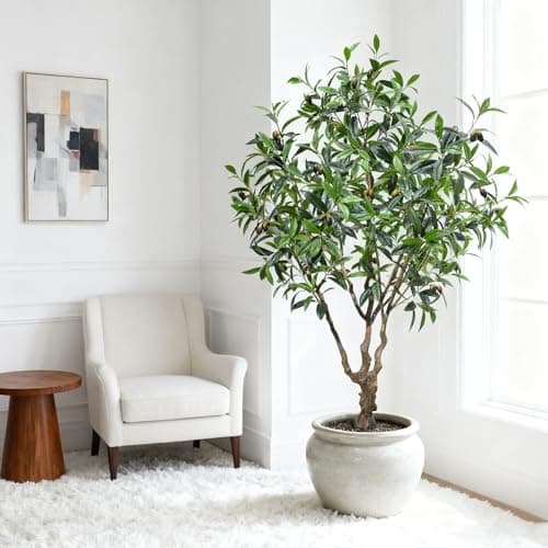 ZSENENT 7.5ft Large Realistic Artificial Olive Tree with Olives - Premium Silk Mediterranean Faux Tree with Bendable Branches & Sturdy Base for Indoor Outdoor Farmhouse Office Decor - Thumbnail 5