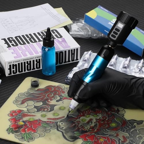 ANTIKE Wireless Tattoo Kit Complete Pro Tattoo Gun Kit with 1500mAh LCD Tattoo Battery, 20PCS Tattoo Cartridge Needles, Tattoo Color Ink Set AK-TK3002-3 - Thumbnail 4