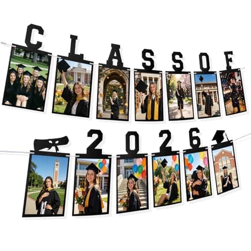 Graduation Photo Banner Class of 2026 Banner for Grad Decorations 2026 Pre-Strung K-12th Graduations Picture Banner for Middle High School College Graduation Party Supplies Black 10 Feet - Image 1