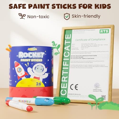 JUPITEARTH 26 Colors Rocket Tempera Paint Sticks with 120 PDF Coloring Pages, Quick Drying, Non-Toxic and Washable Paint Sticks for Kids and Students, Art Supplies for Drawing on Paper and Canvas - Thumbnail 3