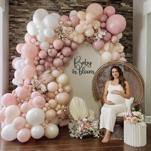 Dusty Pink White Balloon Garland Double Stuffed Baby Pink Nude Beige Balloons Cream Balloon Arch Kit for Boho Baby Shower Easter Birthday Bridal Shower Wedding Mother's Day Party Decorations - Thumbnail 2