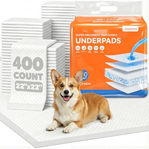 doporro Puppy Pads 400 Count Bulk Pack - Dog Pee Pads with Adhesive Sticky Strips, Super Absorbent Leak-Proof Potty Training Pads for Puppies and Dogs, Small Animal Bed Pads, 22" x 22" White - Image 1