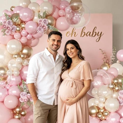 NUTTYBASH Pink and Gold Balloon Garland Arch Kit 126Pcs Pastel Light Baby Pearl Pink and Sand White Balloons for Boho Birthday Baby Shower Bridal Shower Wedding Party Decorations - Thumbnail 6
