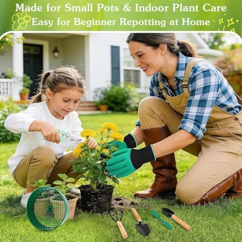 Gardening Tool Set, 18PCS Bonsai Tool Set for Succulents, Herbs & Indoor Plants, Mini Garden Tools with Repotting Mat, Gloves, Pruner, Plant Ties & Labels, Garden Starter Kit for Beginners - Thumbnail 3