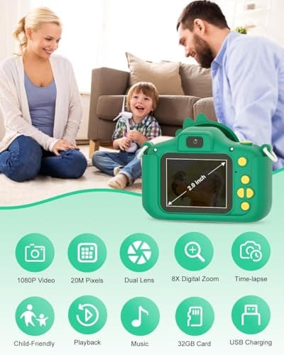 Kids Camera for 3-12 Years Old Toddlers Childrens Birthday Graduation Gifts Selfie Digital Toy Camera with 32GB SD Card for 4 5 6 7 8 9 10 11 Boys Girls - Thumbnail 2