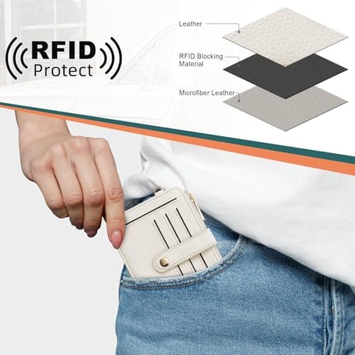 Airkit Wristlet Wallets for Women, Keychain RFID Blocking Credit Card Holder, Small Girly Wallet with Bracelet, Silicone Beaded Tassel Key Ring Card Holder, Creamy Grey - Thumbnail 4