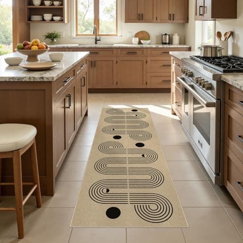 UERMEI 2x6 Outdoor Jute Runner Rug, Neutral Farmhouse Washable Patio Non Slip Carpet, Pet Friendly Mat for Hallway Kitchen Bedroom Laundry - Geometric Brown - Thumbnail 3