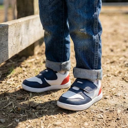 STQ KIDS Toddler Wide Toe Box Shoes Boys Barefoot Shoe Kid First Walking Tennis Sneakers Comfortable Non-Slip Zero Drop Running Shoes Outdoor Activities School Navy Red Toddler Size 5 - Thumbnail 3