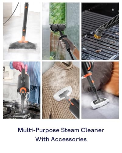 HelpX Steam Mop Cleaner with Detachable Handheld Steamer, 20 in 1 Wired Steam Cleaner with Multiple Accessories, Detachable Water Tank, Microfiber Pads for Floor Tiles Carpet and Grout Cleaning (Grey) - Thumbnail 4