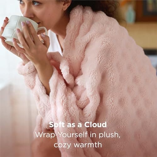 Bedsure 3D Fleece Bubble Blankets for Couch - Cute Pink Throw Blanket for Sofa Bedroom Decor - Luxury Soft Cozy Pink Birthday Gifts for Women Girls, Lightweight, Light Pink, 50"×60" - Thumbnail 2