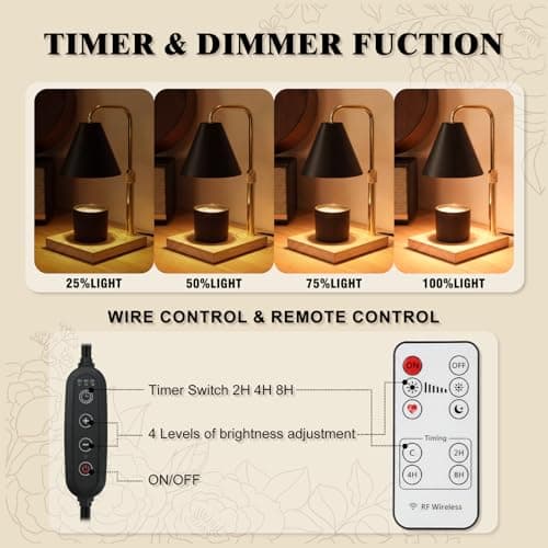 BJFFN Candle Warmer Lamp with Timer and Wireless Remote Control - Birthday Gifts for Women, House Warming Gifts New Home Decor, Wax Melt Warmer for Jar Candles with 2 Bulbs - Thumbnail 4