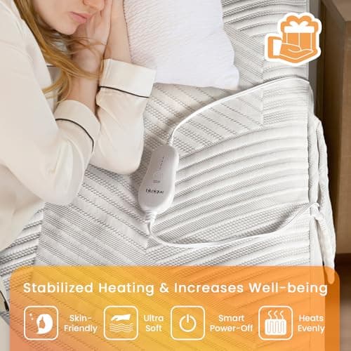 blunique Electric Heated Mattress Pad King Size Dual Control Bed Warmer, Deep Pocket, Side Storage Pouch for Controller, Machine Washable, 3D Air Layer Fabric, 78"x80", Grey - Thumbnail 6