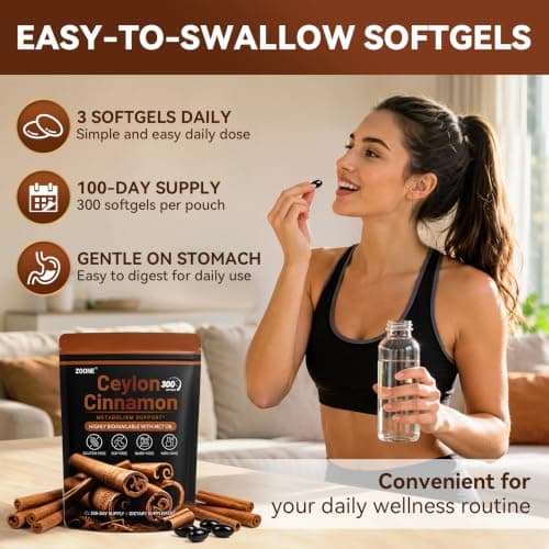 Zoone Ceylon Cinnamon Softgels with MCT Oil, Herbal Extract, 300 Softgels - Thumbnail 6